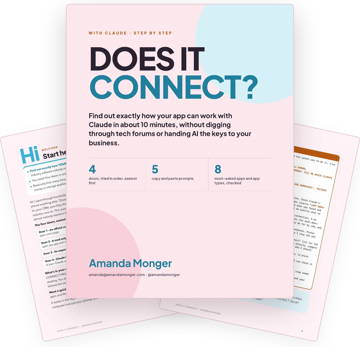 Does It Connect? by Amanda Monger, the cover and two real pages from inside
