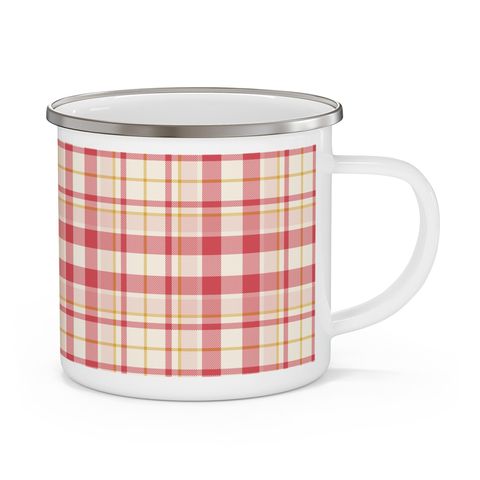 Cranberry Cream Plaid Enamel Camp Mug