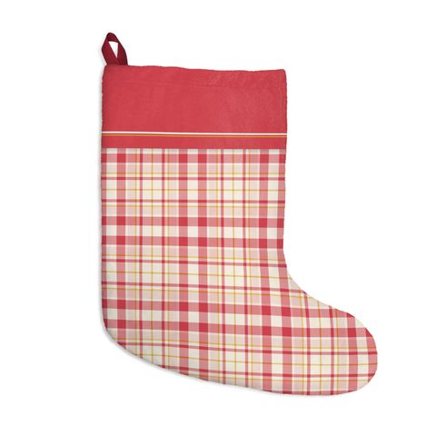 Cranberry Cream Plaid Christmas Stocking from Amanda's Etsy shop