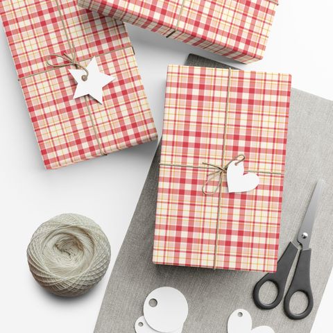 Cranberry Cream Plaid Wrapping Paper from Amanda's Etsy shop