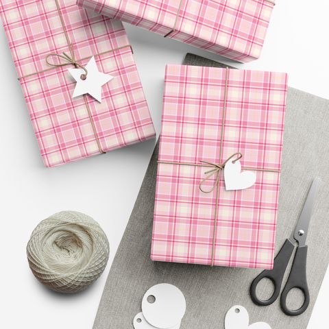 Pink Lemonade Plaid Wrapping Paper from Amanda's Etsy shop