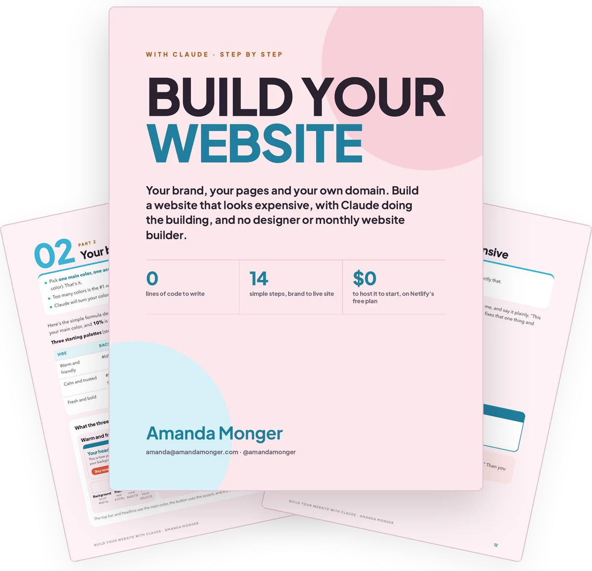 Build Your Website With Claude by Amanda Monger, the cover and two pages from inside