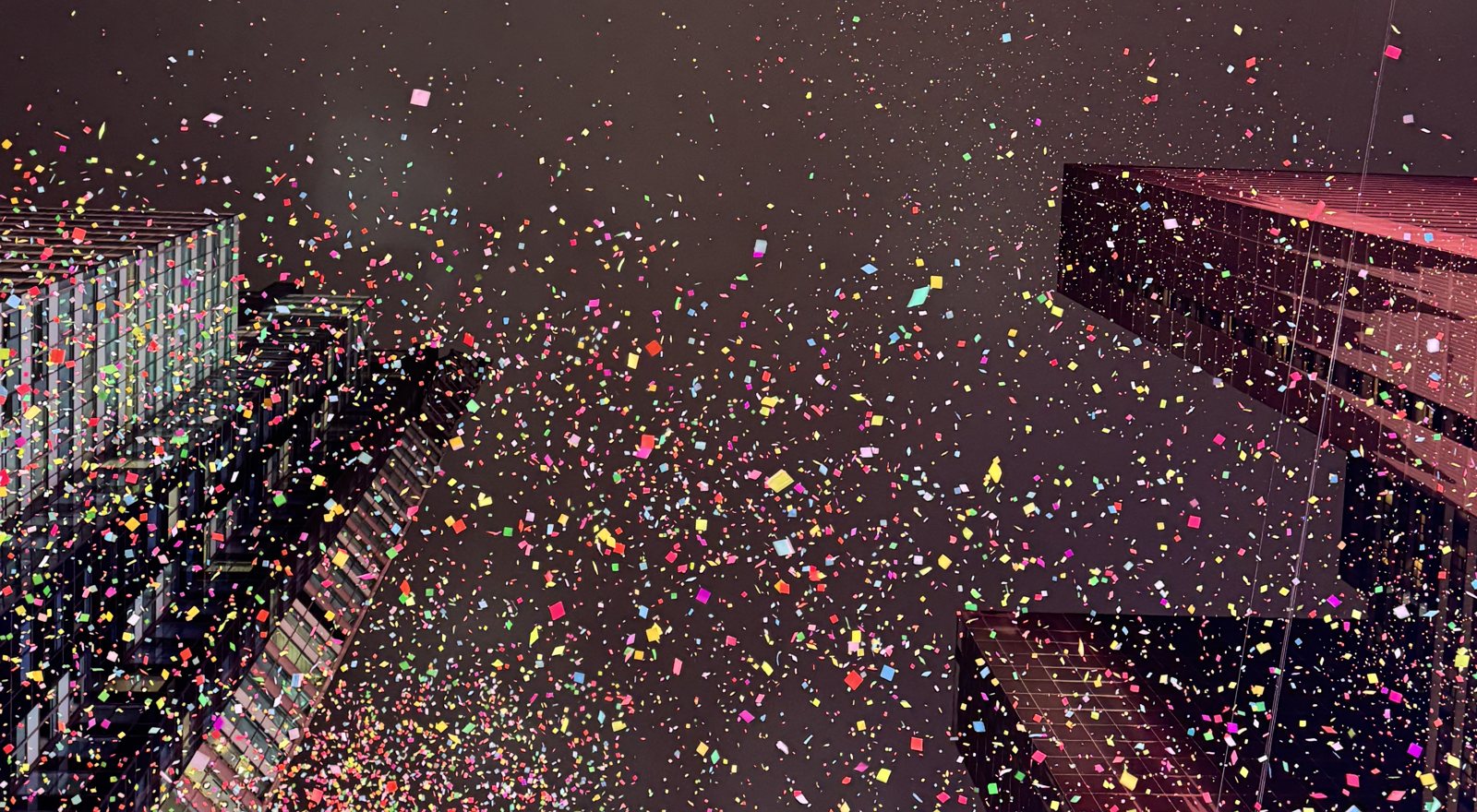 Confetti falling over Times Square on New Year's Eve